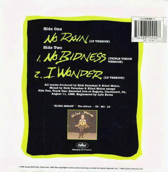 Blind Melon – No Rain (Preloved 7" VG+/NM) - The Vault Collective ltd