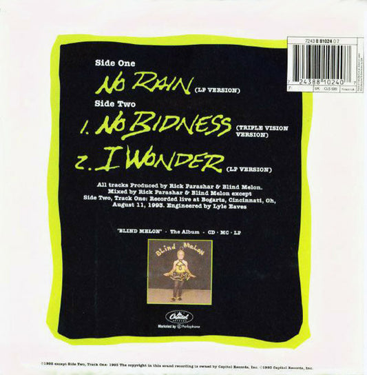Blind Melon – No Rain (Preloved 7" VG+/NM) - The Vault Collective ltd