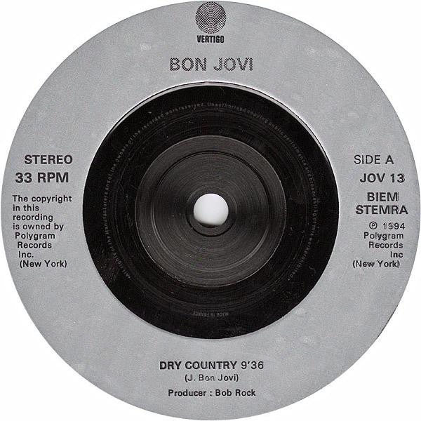 Bon Jovi – Dry County (Preloved 7" VG+/NM) - The Vault Collective ltd