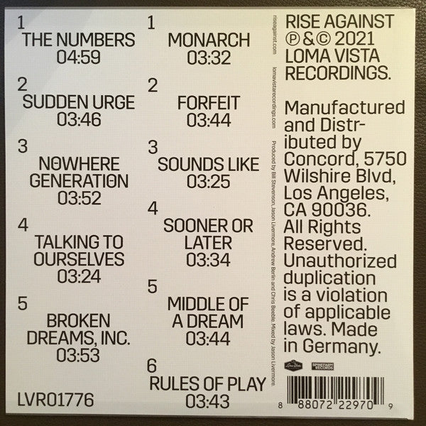 Rise Against - Nowhere Generation - The Vault Collective ltd